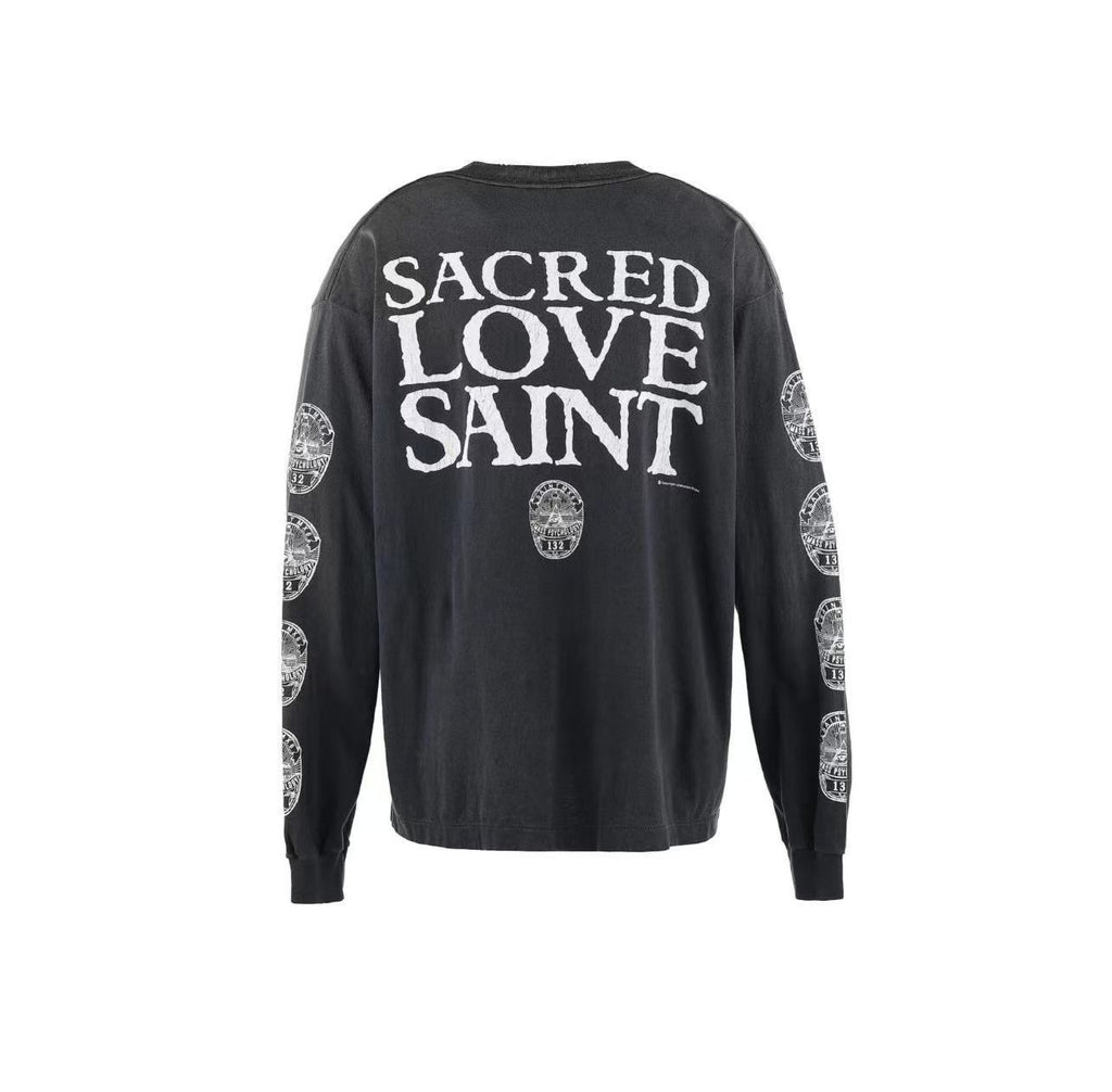 Saint Michael Sacred Love Saint Washed Black Long Sleeve Tee