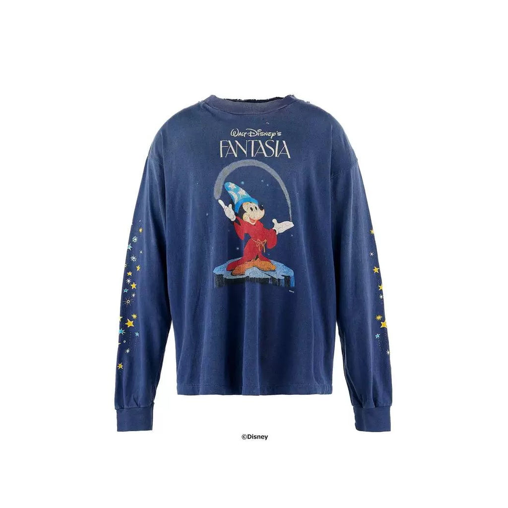 Saint Michael Fantasia Mickey Washed Navy Long Sleeve Tee