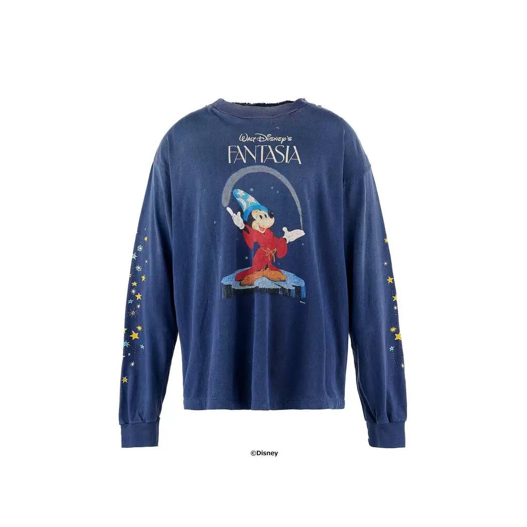 Saint Michael Fantasia Mickey Washed Navy Long Sleeve Tee
