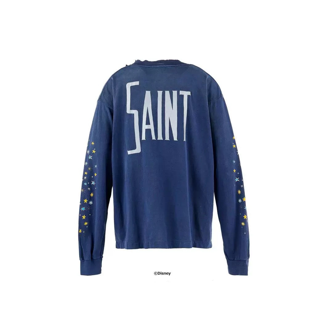 Saint Michael Fantasia Mickey Washed Navy Long Sleeve Tee