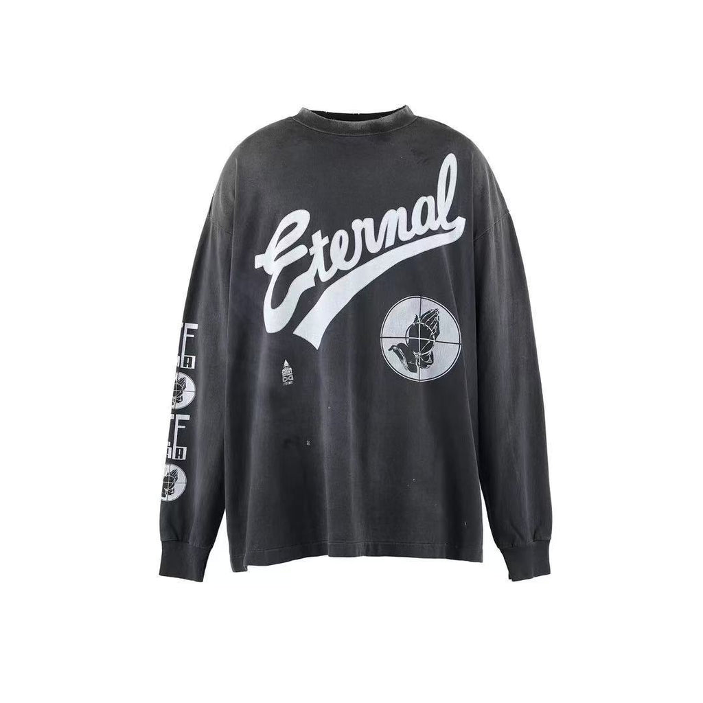 Saint Michael Eternal Praying Hands Washed Black Long Sleeve Tee