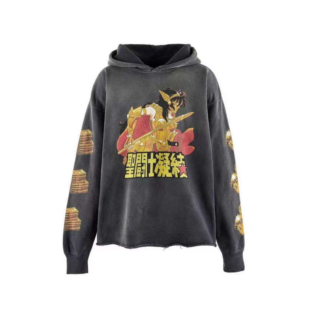 Saint Michael Anime Warrior Graphic Washed Hoodie