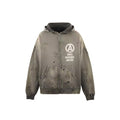 Saint Michael Anarchy Logo Distressed Zip‑Up Hoodie Grey