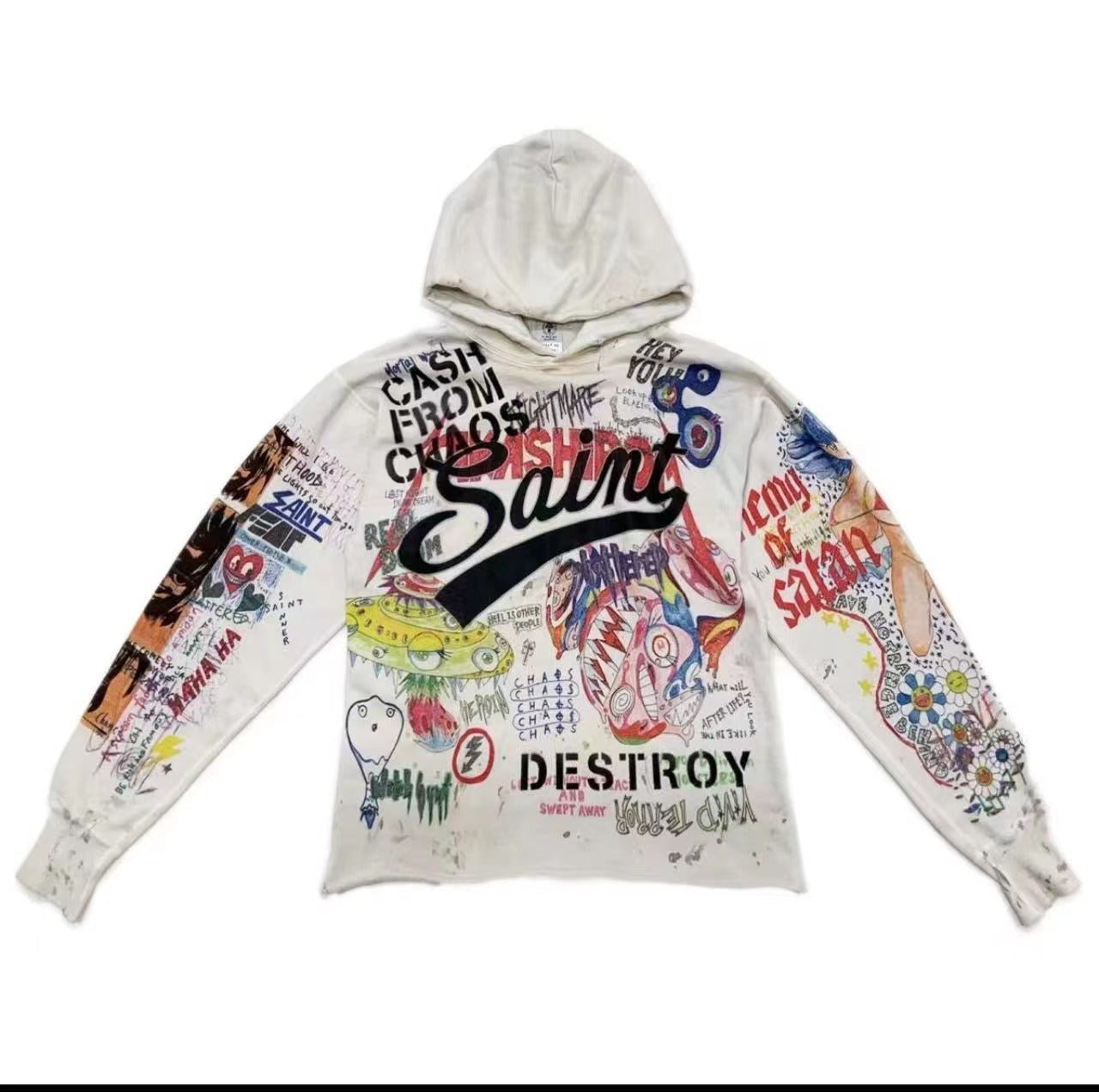 Saint Michael Full Graffiti Art Distressed Hoodie