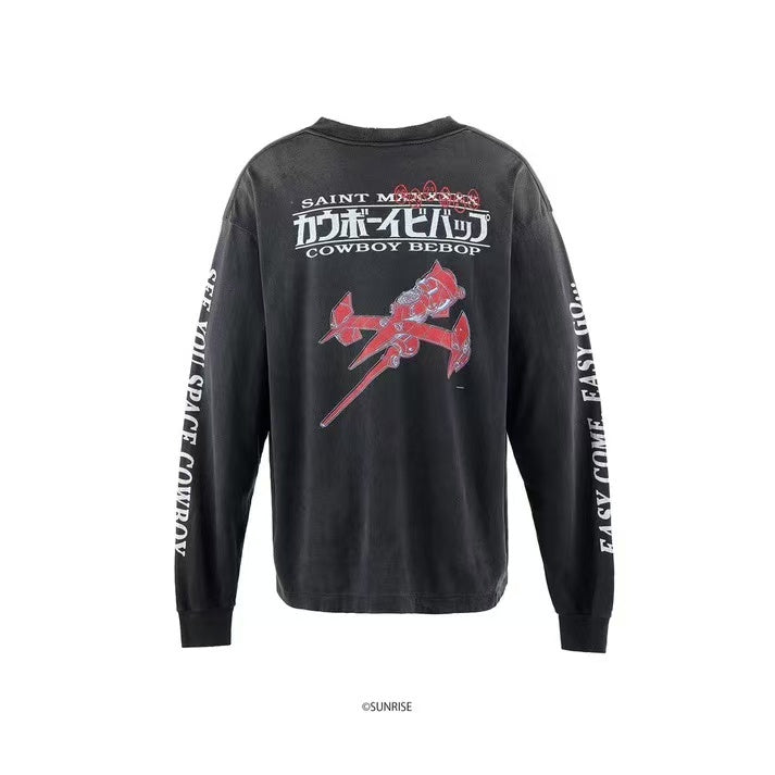 Saint Michael Cowboy Bebop Spaceship Vintage Black Long Sleeve Tee