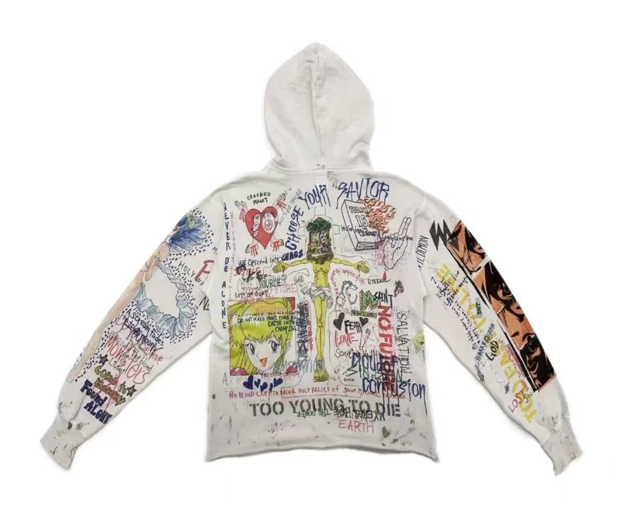 Saint Michael Full Graffiti Art Distressed Hoodie