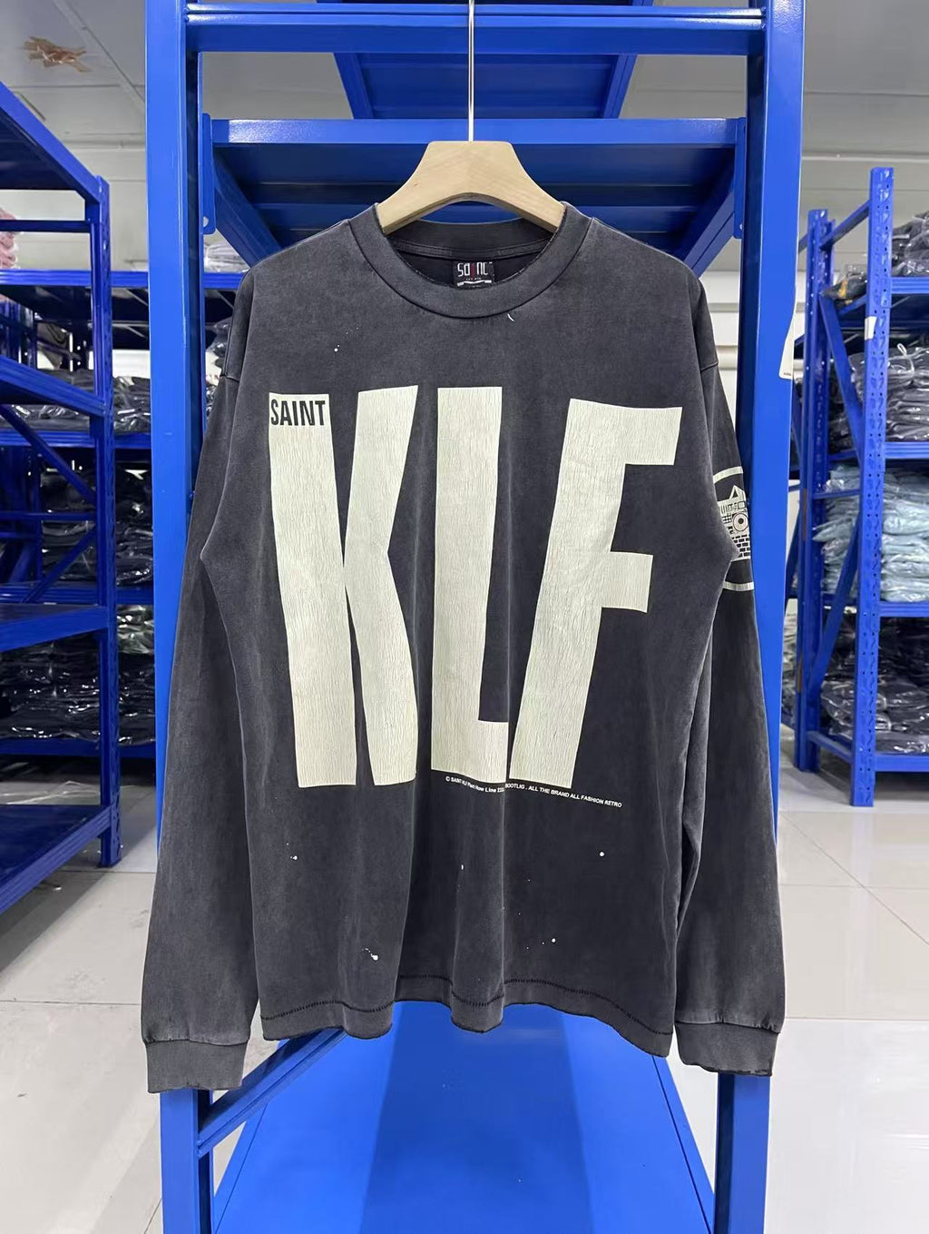 Saint Michael KLF Bold Letter Vintage Washed Black Long Sleeve Tee