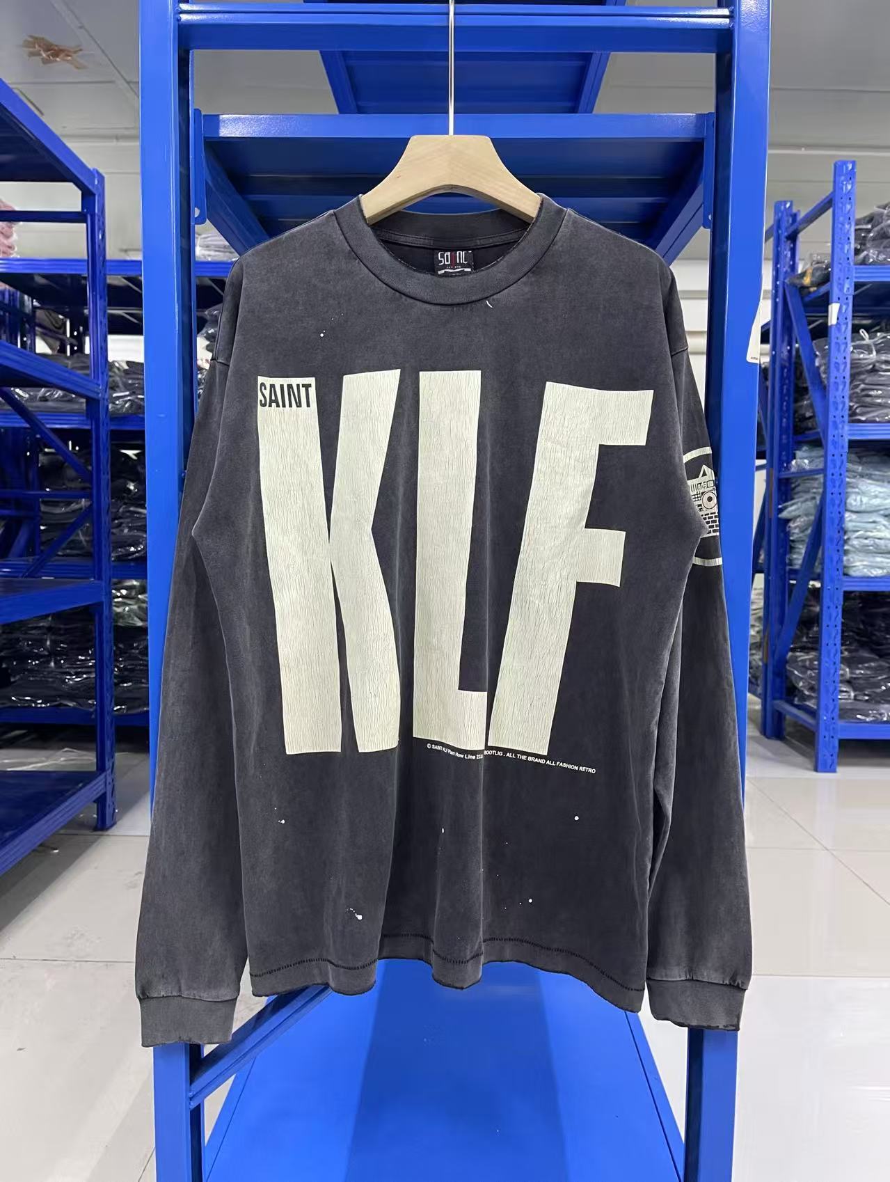 Saint Michael KLF Bold Letter Vintage Washed Black Long Sleeve Tee