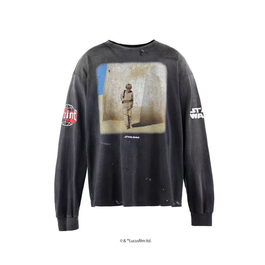 Saint Michael Star Wars Vintage Washed Black Long Sleeve Tee
