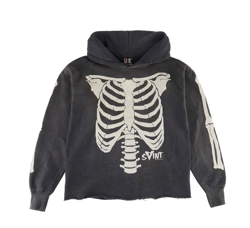 Saint Michael Skeleton Ribcage Distressed Hoodie