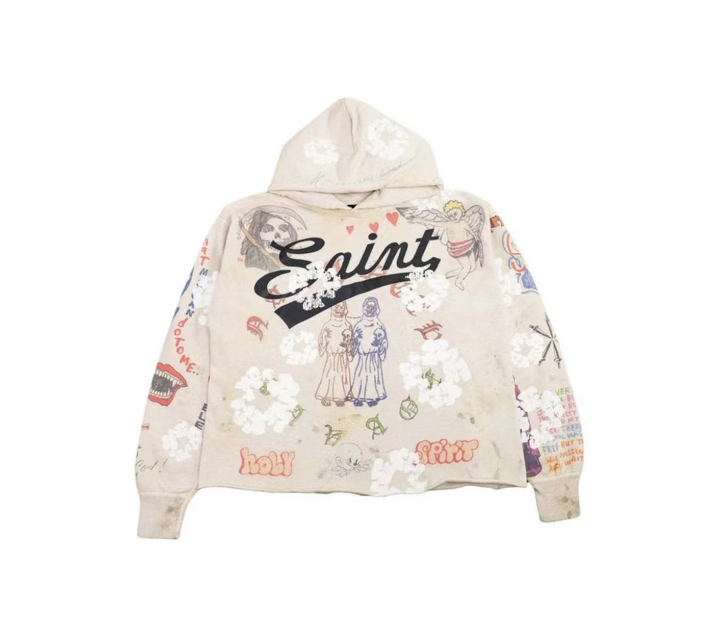 Saint Michael Full‑Print Vintage Graffiti Hoodie