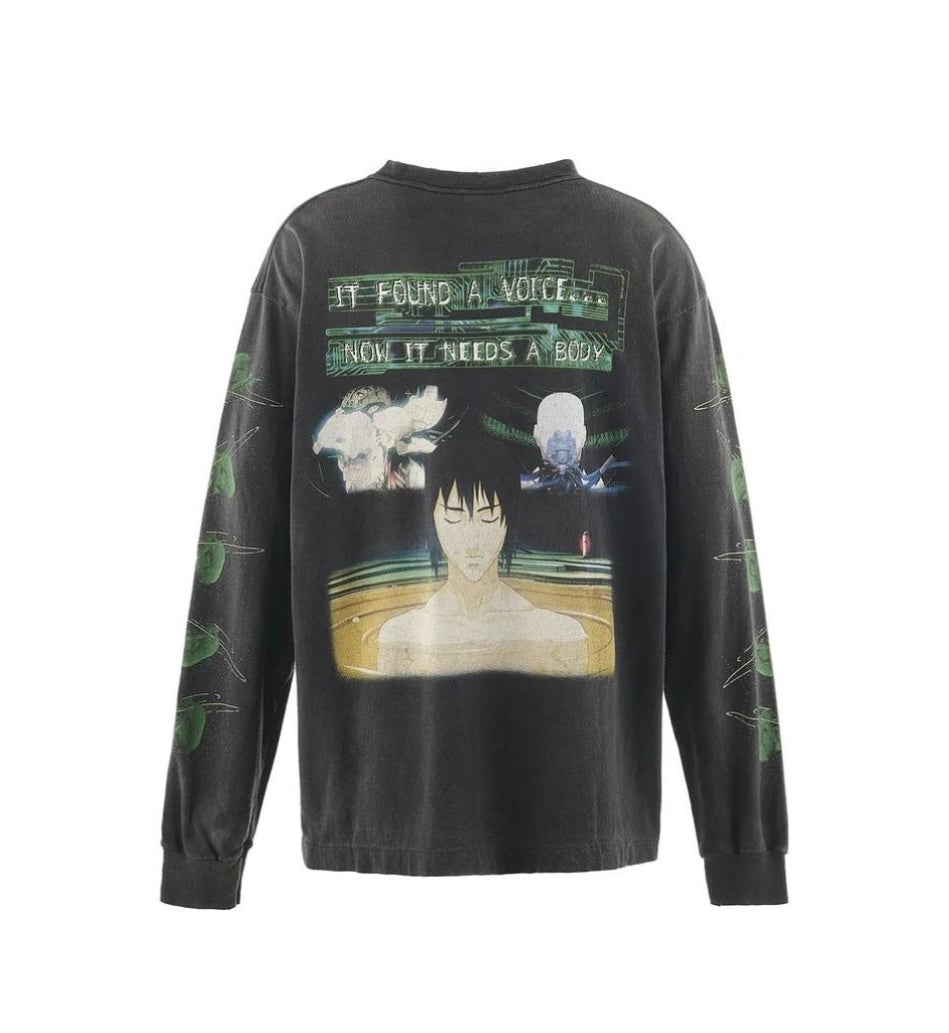 Saint Michael Ghost in the Shell Anime Vintage Washed Long Sleeve Tee