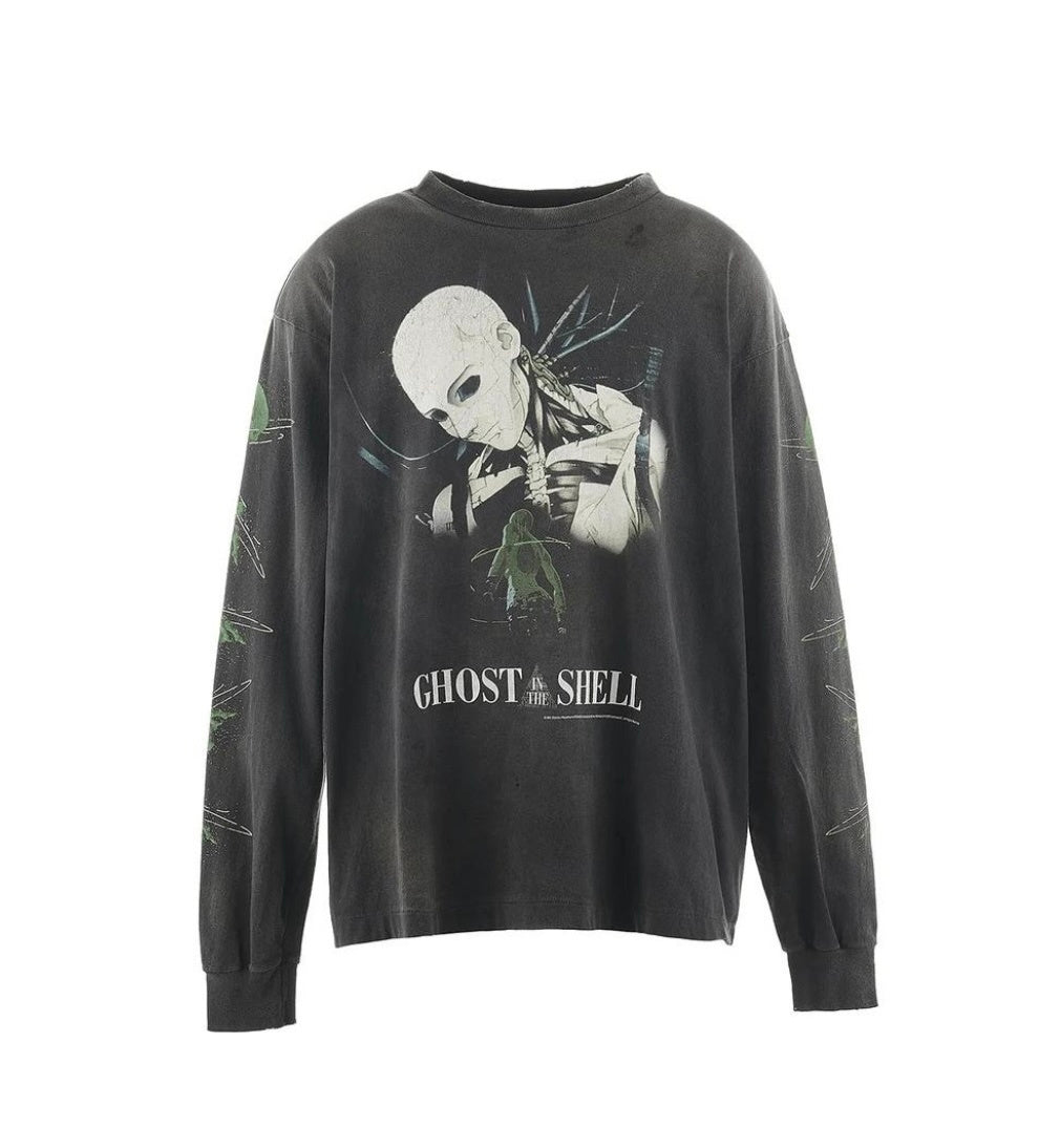 Saint Michael Ghost in the Shell Anime Vintage Washed Long Sleeve Tee