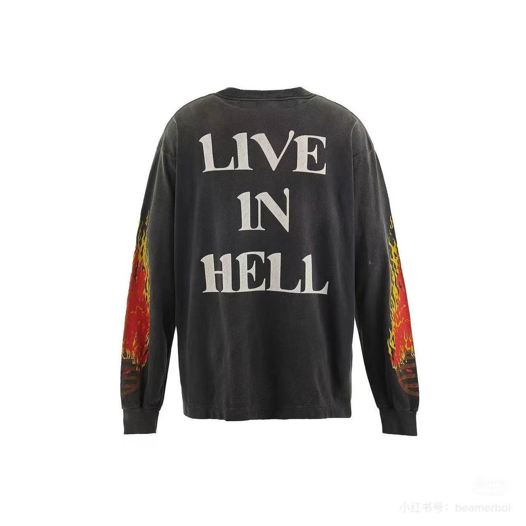 Saint Michael Fire Graphic Vintage Washed Long Sleeve Tee