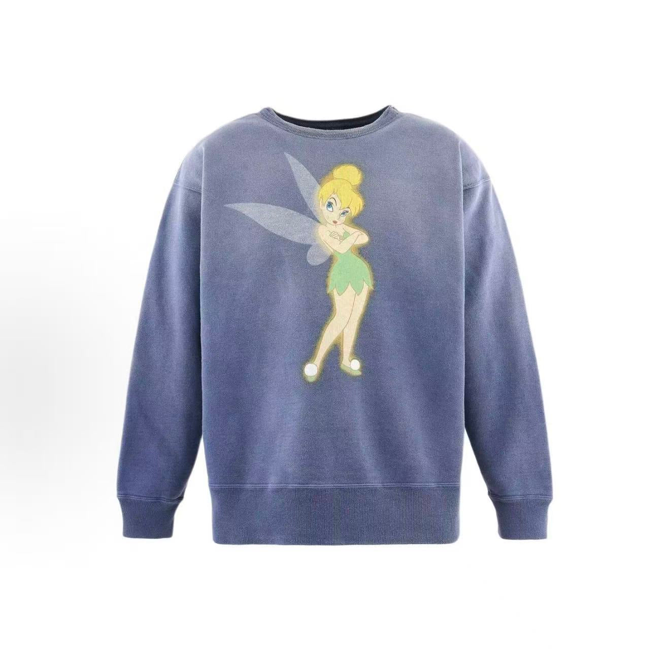 Saint Michael Fairy Graphic Washed Blue Crewneck Sweatshirt
