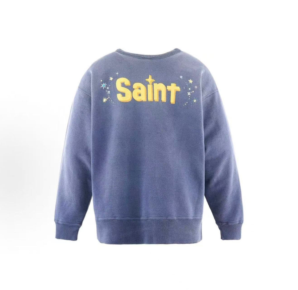 Saint Michael Fairy Graphic Washed Blue Crewneck Sweatshirt