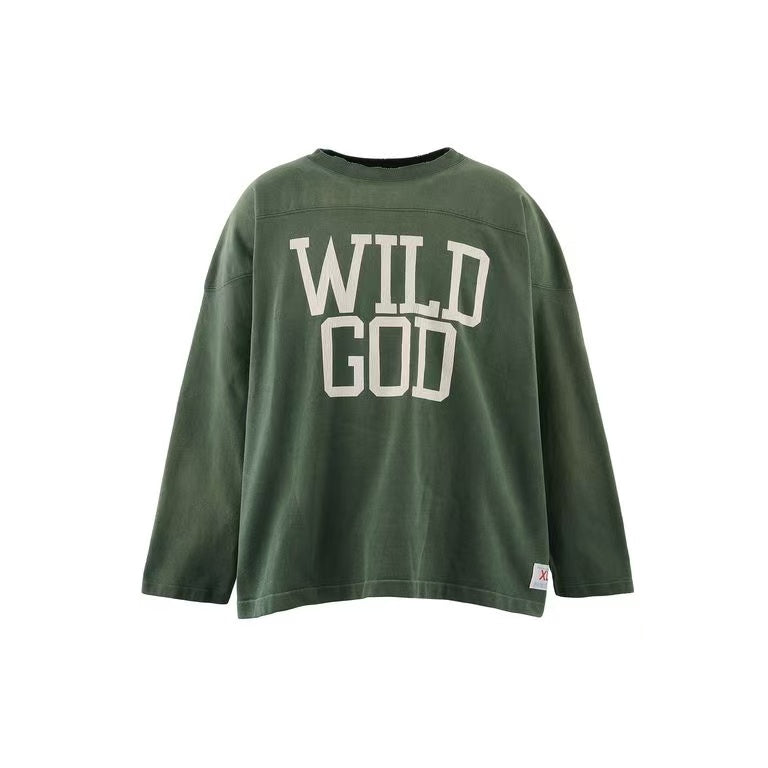 Saint Michael Wild God 69 Washed Football Long Sleeve Tee