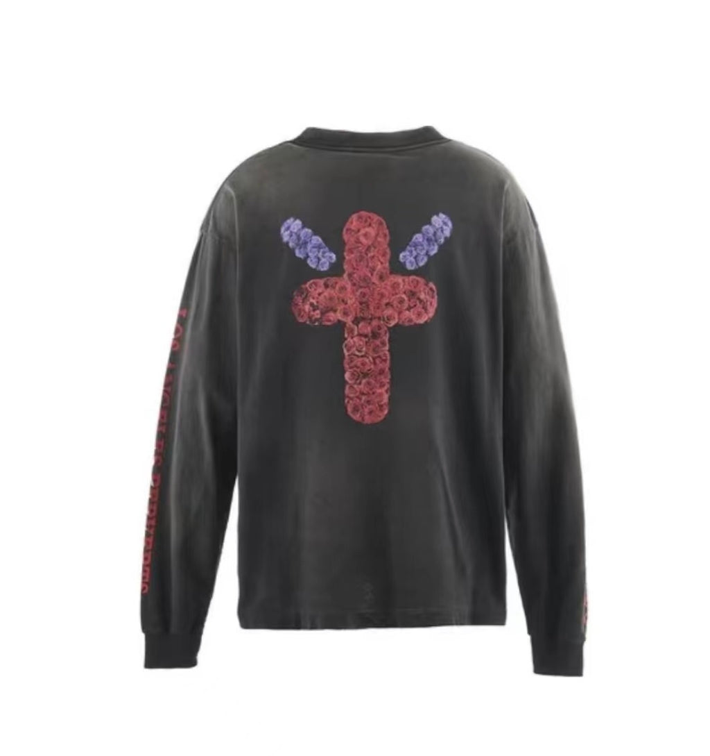 Saint Michael Clown Portrait & Rose Cross Vintage Washed Long Sleeve Tee