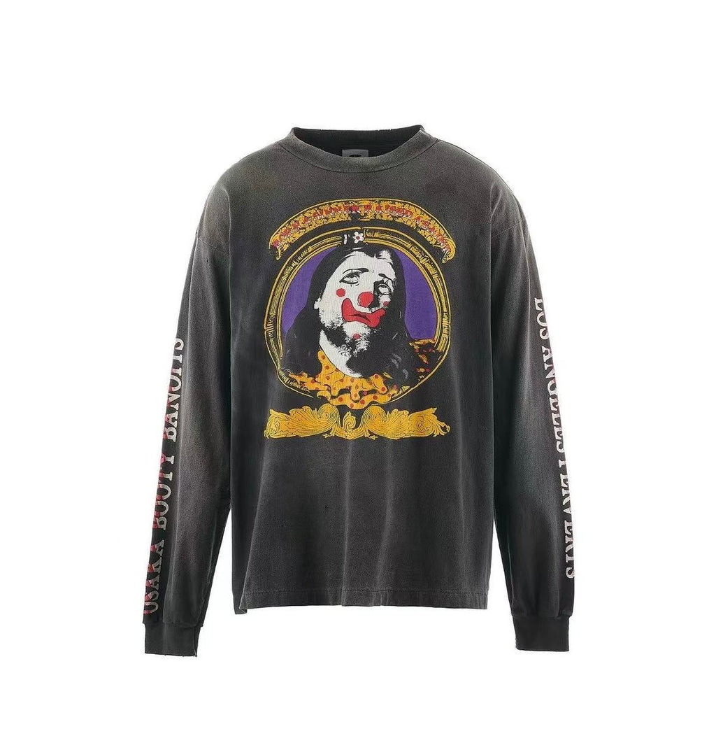 Saint Michael Clown Portrait & Rose Cross Vintage Washed Long Sleeve Tee
