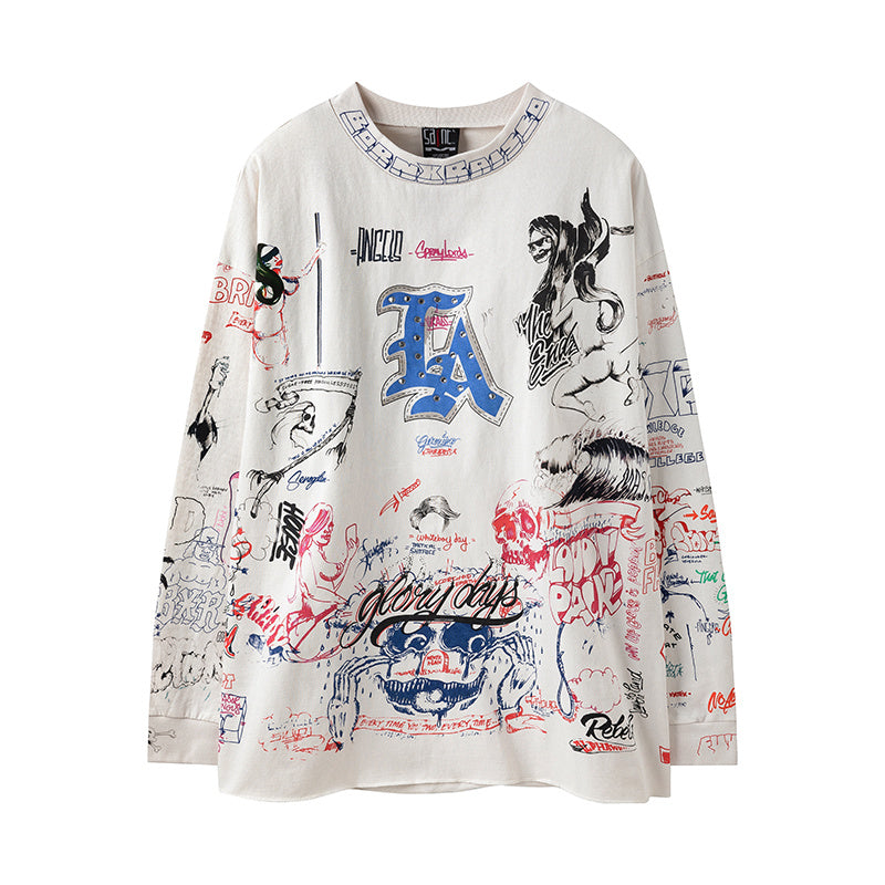 Saint Michael Full‑Sketched Graffiti Art Vintage Long Sleeve Tee