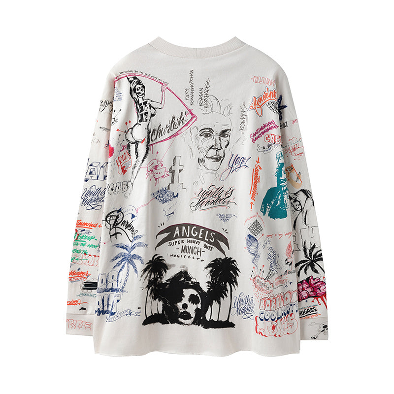 Saint Michael Full‑Sketched Graffiti Art Vintage Long Sleeve Tee