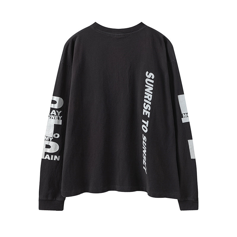 Saint Michael Flame Slogan Vintage Washed Black Long Sleeve Tee