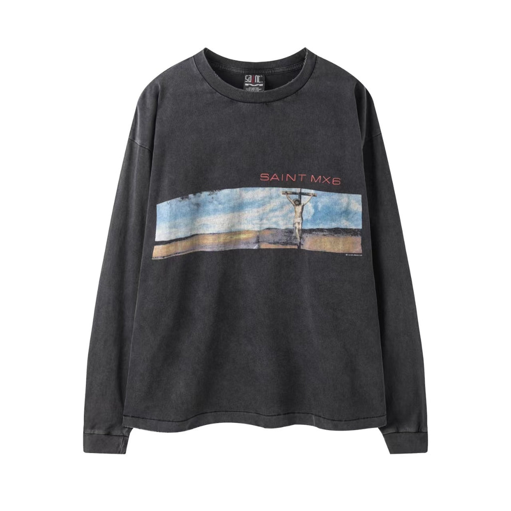Saint Michael Saint MX6 Landscape Art Vintage Washed Long Sleeve Tee