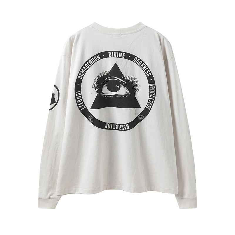 Saint Michael Complicated Cross Graphic Vintage White Long Sleeve Tee