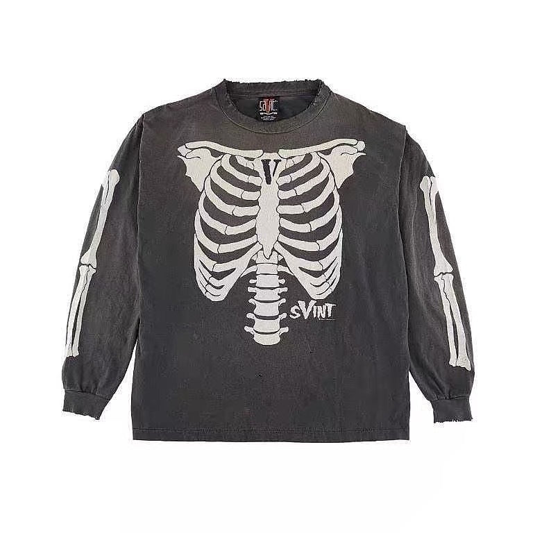 Saint Michael Skeleton Ribcage Vintage Washed Long Sleeve Tee