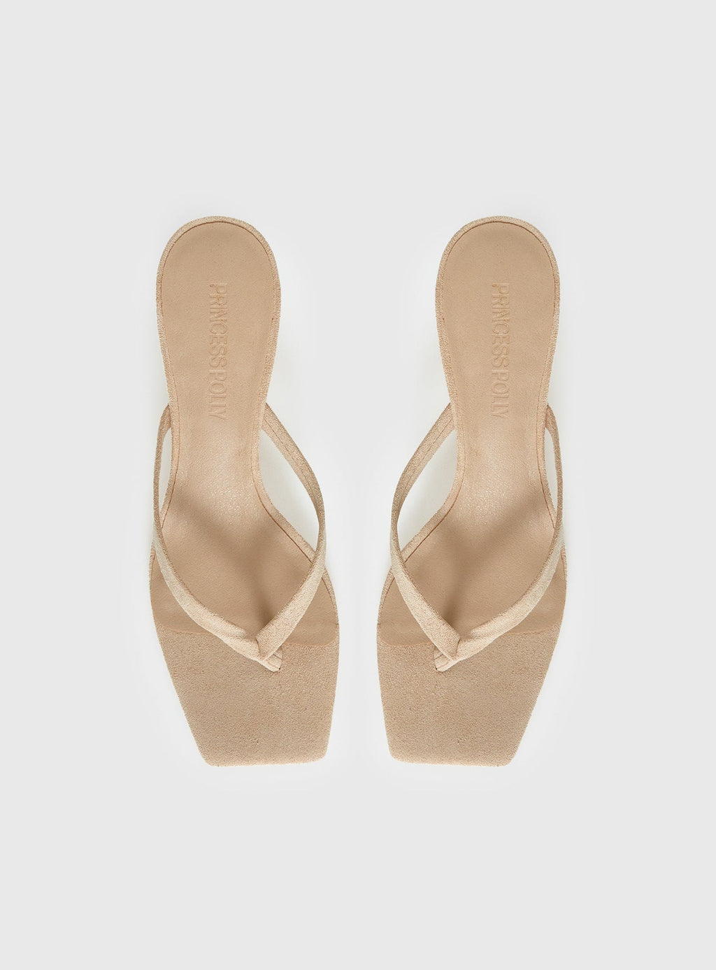 So Exclusive Faux Suede Thong Heels Tan