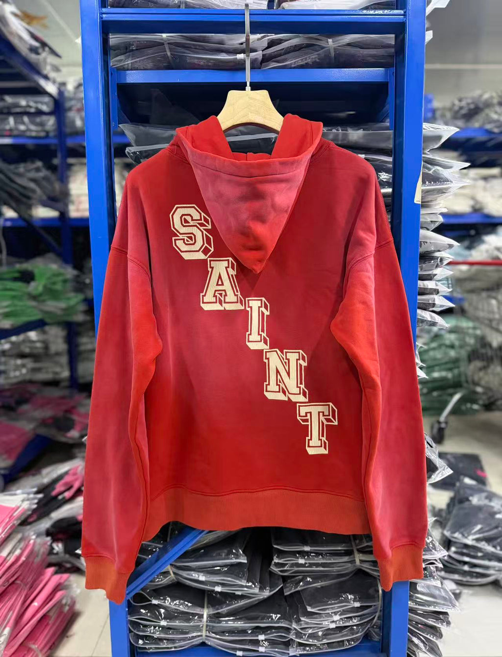 Saint Michael Angel Print Washed Red Hoodie