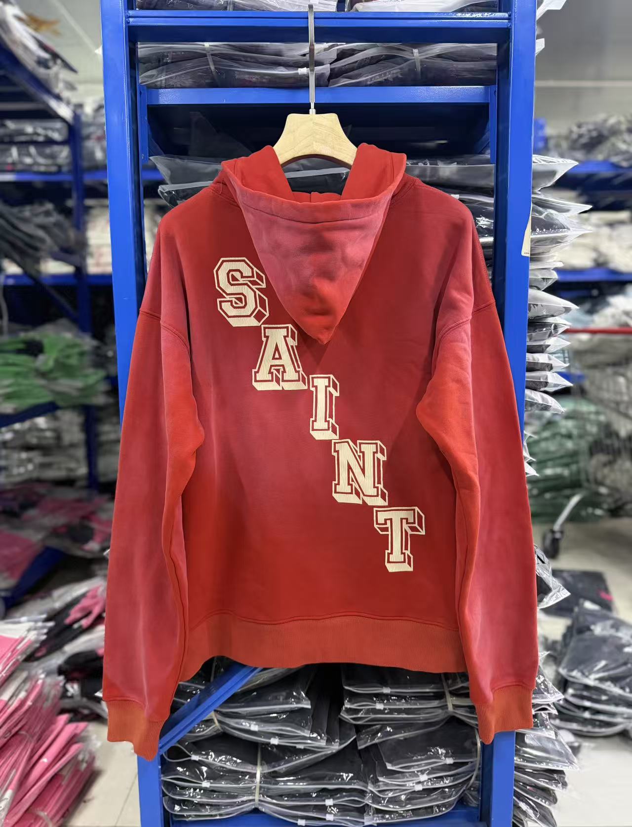 Saint Michael Angel Print Washed Red Hoodie