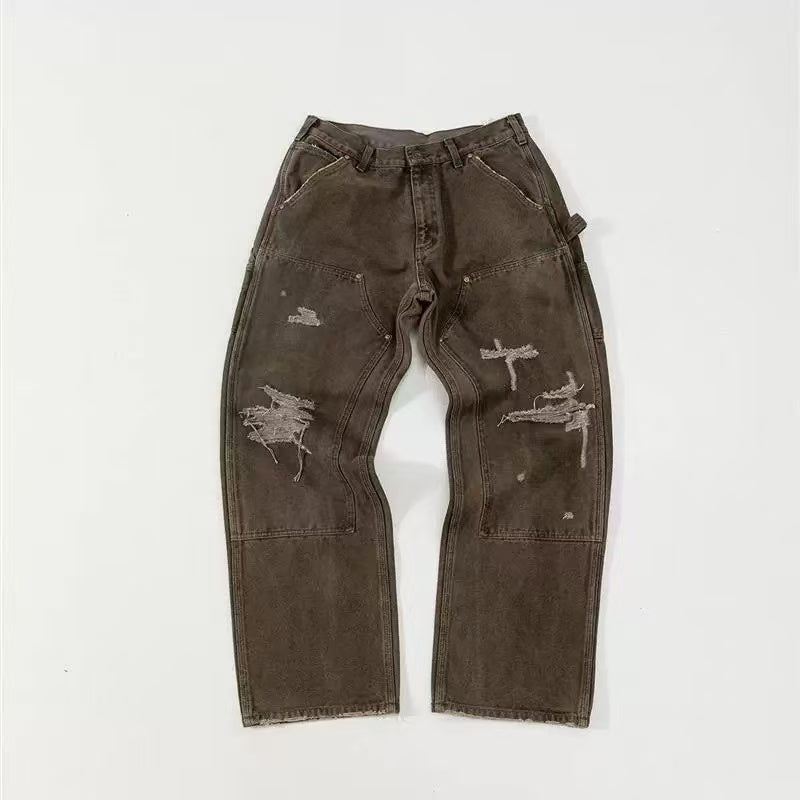 Saint Michael Distressed Brown Carpenter Denim Pants