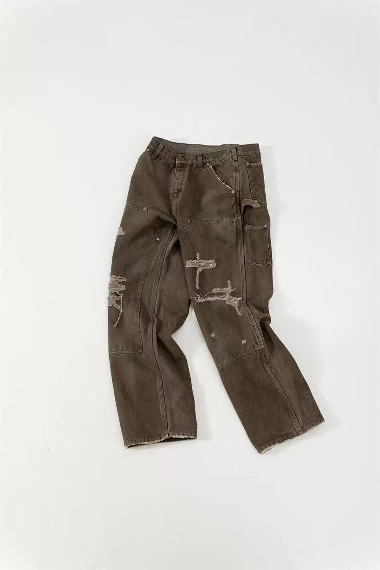 Saint Michael Distressed Brown Carpenter Denim Pants