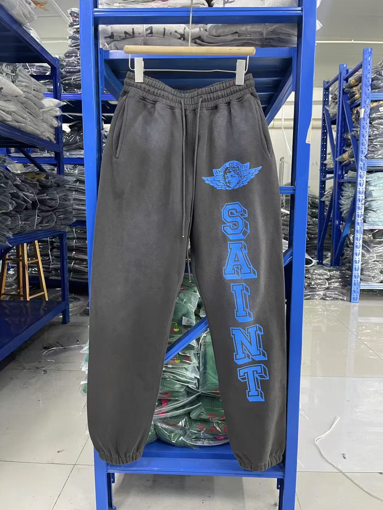 Saint Michael Angel Graphic Washed Grey Jogger Pants
