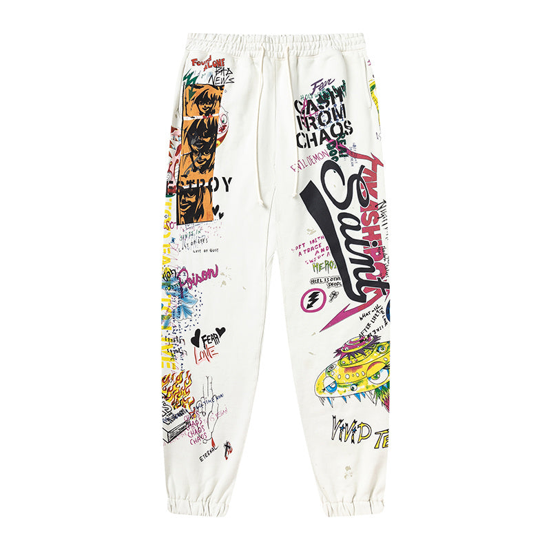 Saint Michael Anime Graffiti Print White Jogger Pants