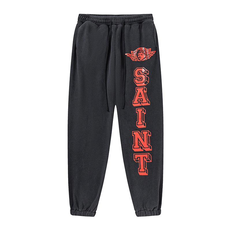 Saint Michael Red Angel Vertical Saint Black Jogger Pants