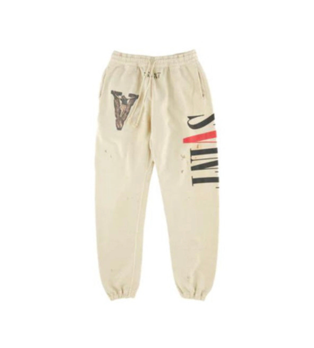 Saint Michael Distressed Cream Saint Logo Jogger Pants