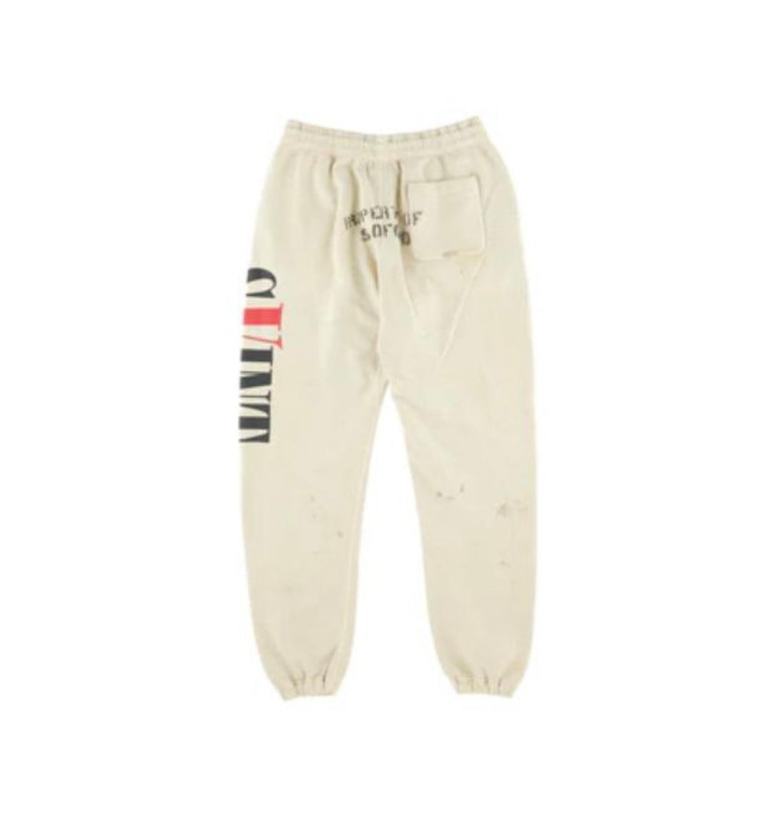Saint Michael Distressed Cream Saint Logo Jogger Pants