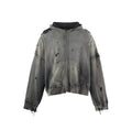 Saint Michael Distressed Zip‑Up Cropped Hoodie Dark Grey