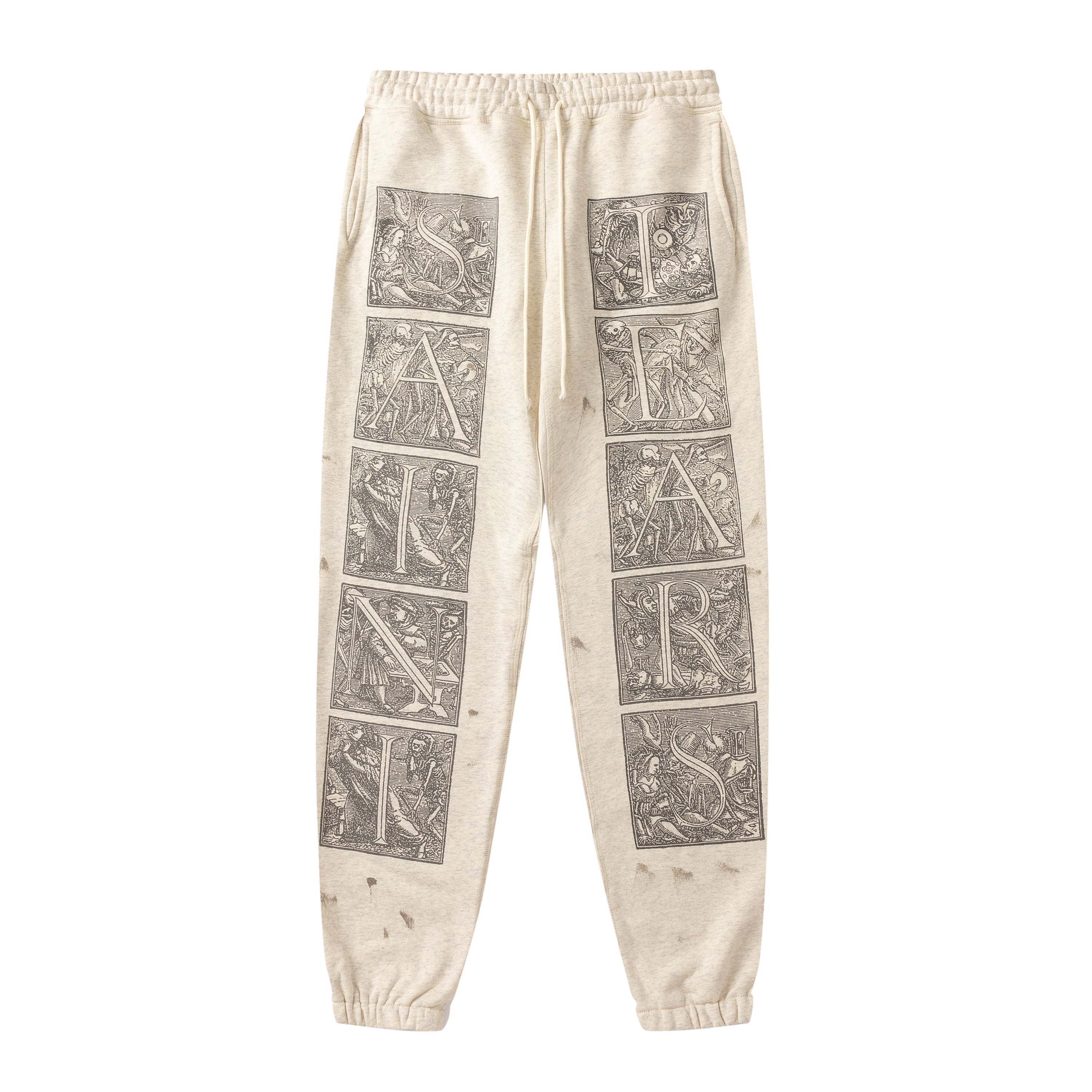 Saint Michael Vintage Skeleton Panel Print Oat Jogger Pants