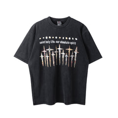 Saint Michael GOD Cross Washed Grey Vintage Tee