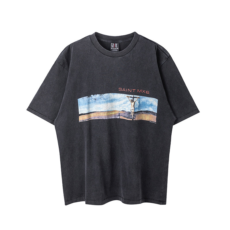 Saint Michael Desert Crucifix Washed Black Vintage Tee