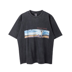Saint Michael Desert Crucifix Washed Black Vintage Tee