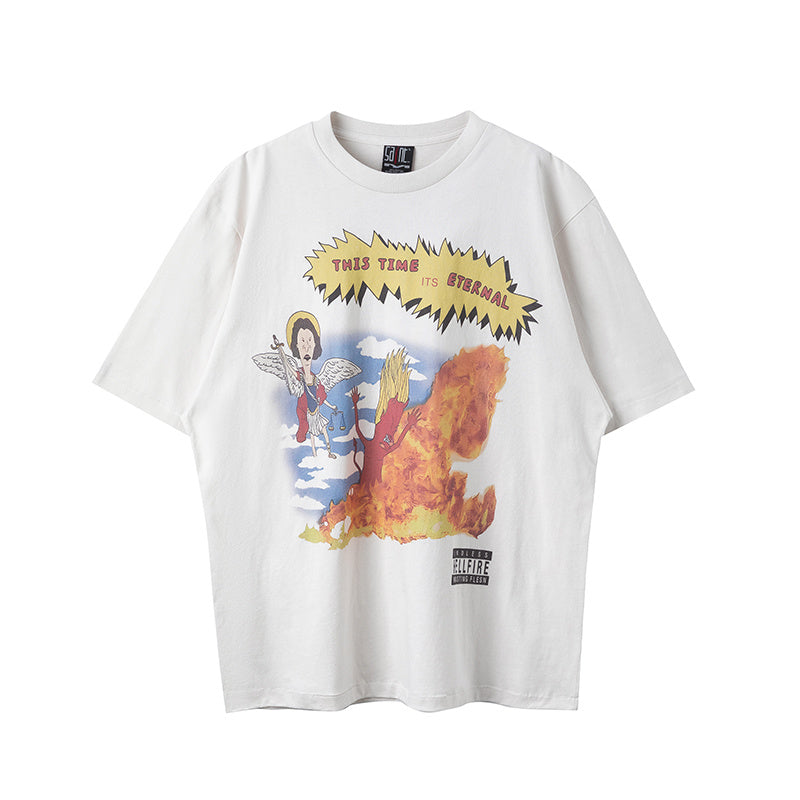 Saint Michael Cartoon Hellfire Cream Vintage Tee