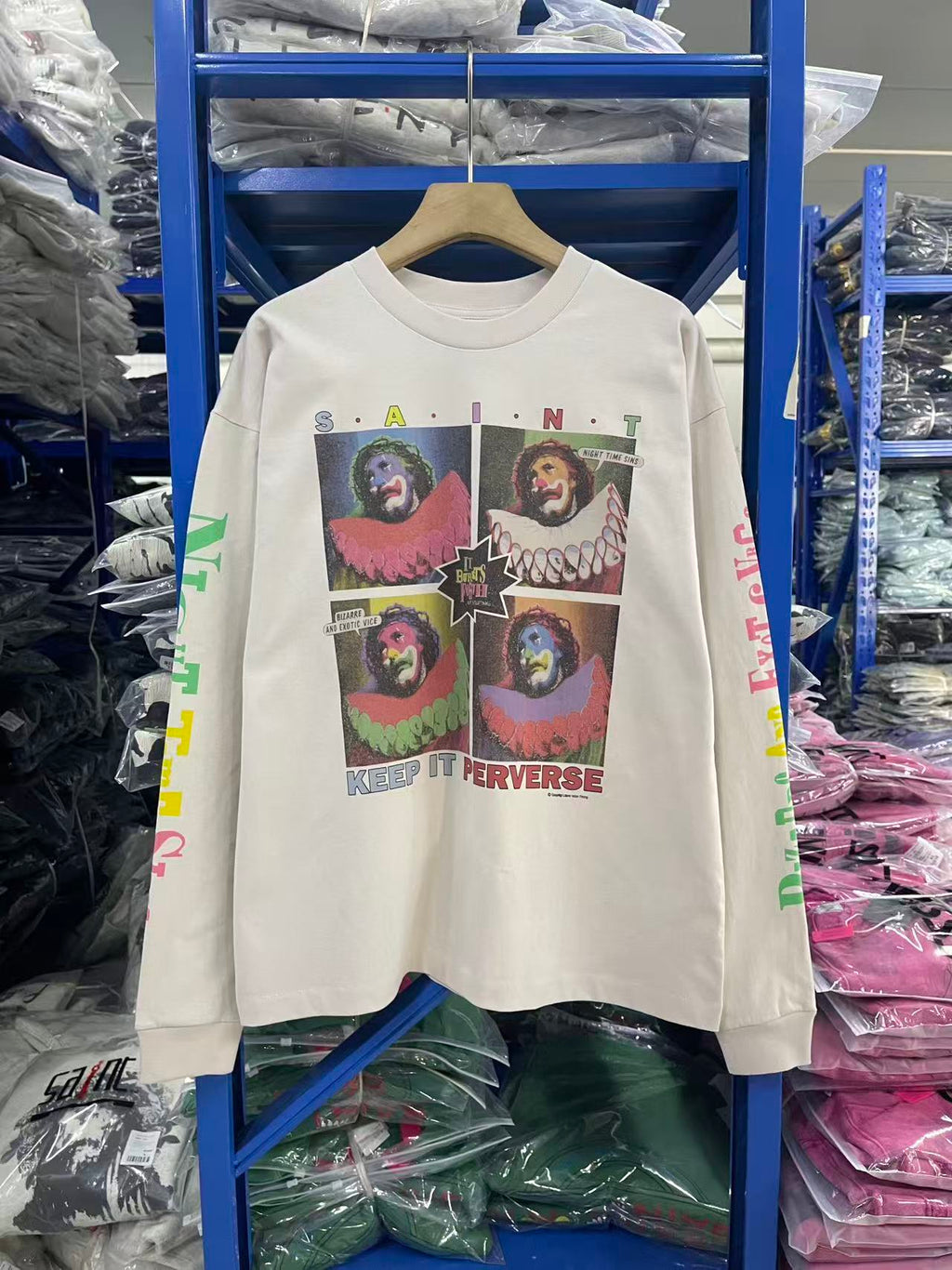 Saint Michael Vintage Clown Photo Print Cream Long Sleeve Tee