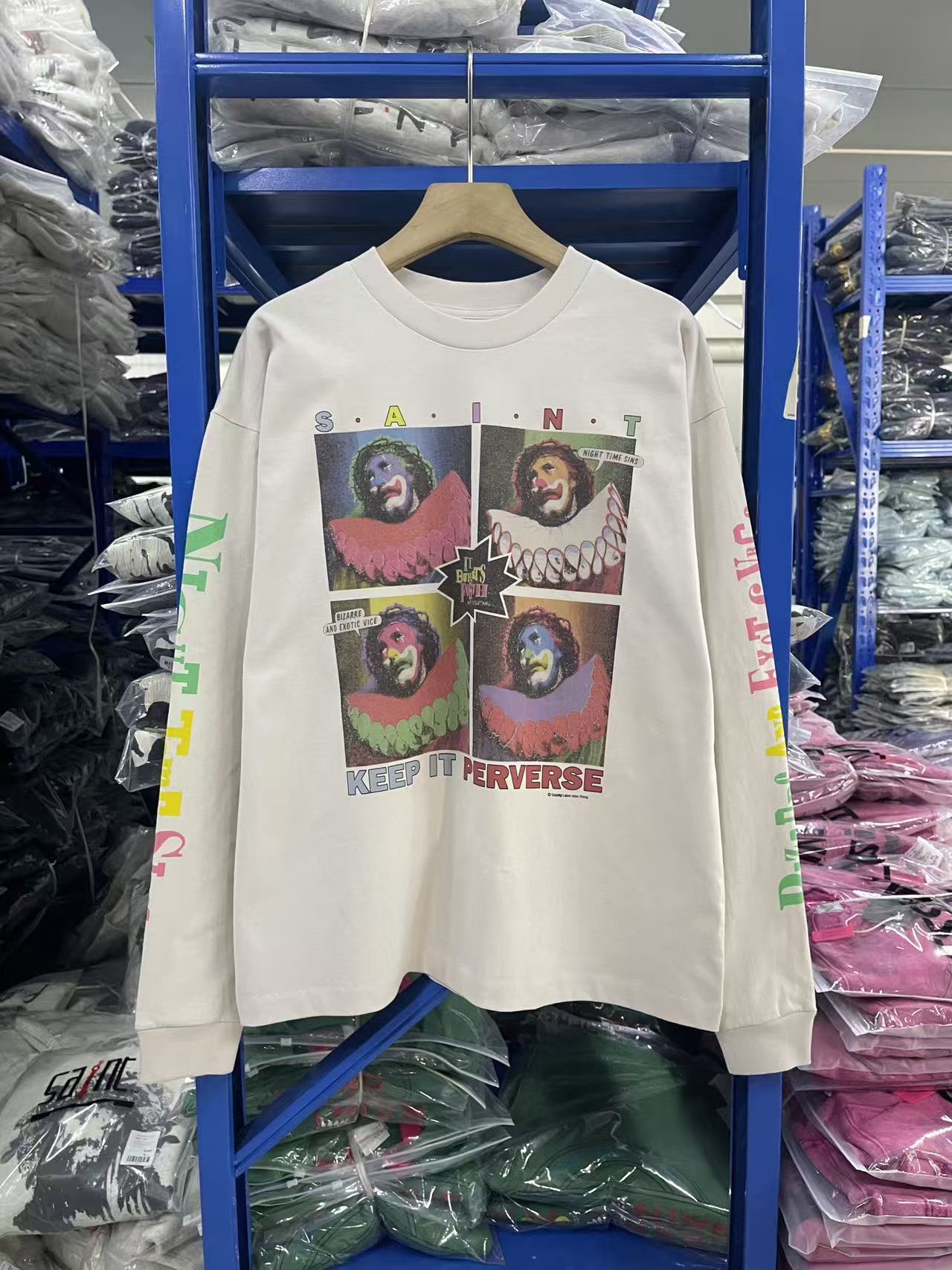 Saint Michael Vintage Clown Photo Print Cream Long Sleeve Tee