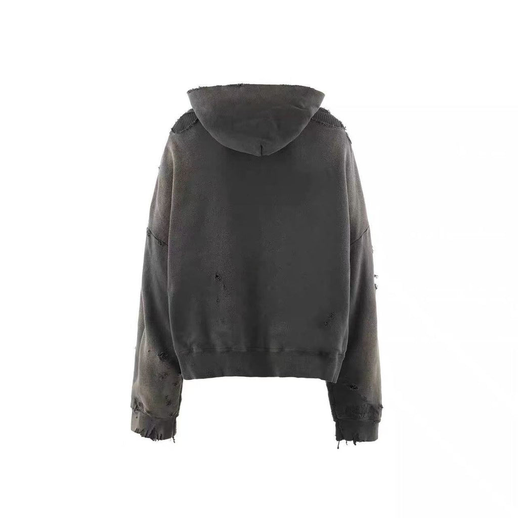 Saint Michael Distressed Zip‑Up Cropped Hoodie Green