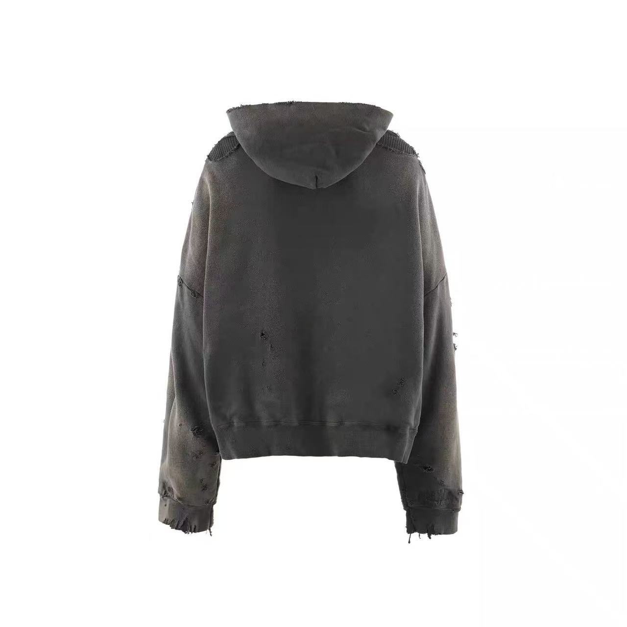 Saint Michael Distressed Zip‑Up Cropped Hoodie Green