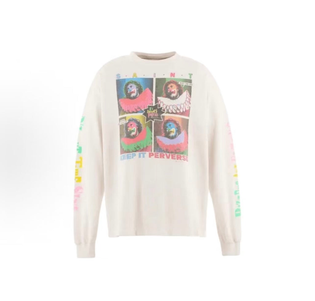 Saint Michael Vintage Clown Photo Print Cream Long Sleeve Tee